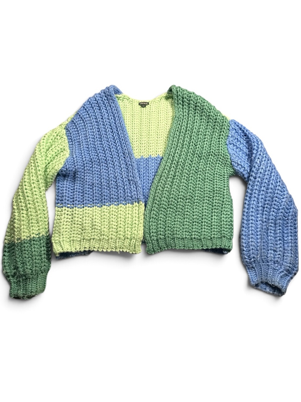 wild fable Large Colorblock Chunky Knit Cardigan Oversized Blue Green Lime